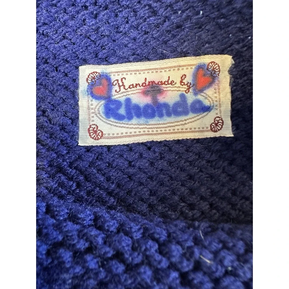 Vtg‎ Handmade Knit Baby Sweater Fair Isle Boatneck Blue Cozy Size 3-6 Months